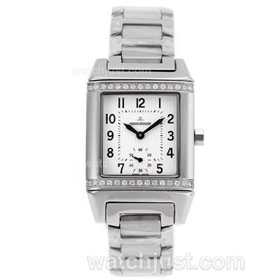 Jaeger-Lecoulbre Reverso Diamond Bezel with White Dial S/S-Sapphire Glass