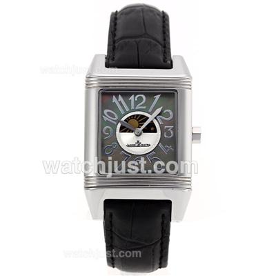 Jaeger-Lecoulbre Reverso Moonphase with Black MOP Dial Black Leather Strap-Sapphire Glass