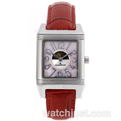 Jaeger-Lecoulbre Reverso Moonphase with MOP Dial Red Leather Strap-Sapphire Glass