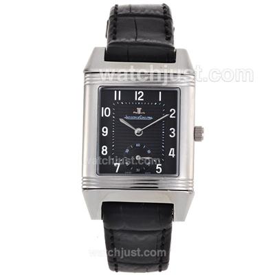 Jaeger-Lecoultre Reverso Black Dial with Black Leather Strap