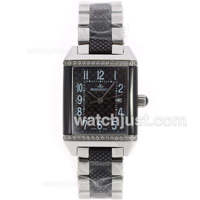 Jaeger-Lecoultre Reverso Diamond Bezel with Black Carbon Fibre Style Dial-Lady Size