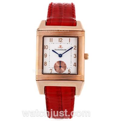 Jaeger-Lecoultre Reverso Rose Gold Case White Dial with Red Leather Strap