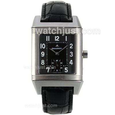 Jaeger-Lecoultre Reverso with Black Dial-Leather Strap