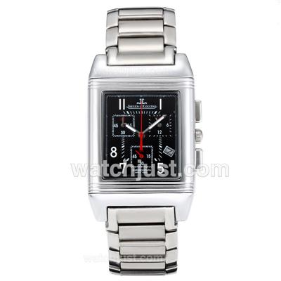 Jaeger-Lecoultre Reverso Working Chronograph with Black Dial-Leather Strap