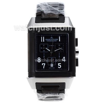 Jaeger-Lecoultre Reverso Working Chronograph with Black Dial-PVD Strap