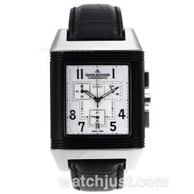 Jaeger-Lecoultre Reverso Working Chronograph with White Dial-Leather Strap