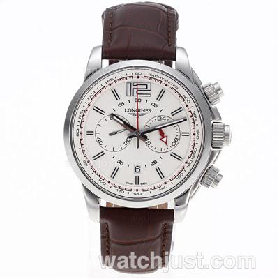 Longines Admiral Working Chronograph with White Dial-Leather Strap