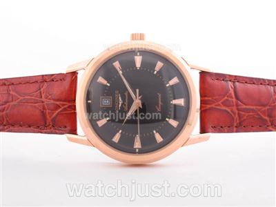 Longines Conquest Automatic Rose Gold Case Black Dial with Stick Marking