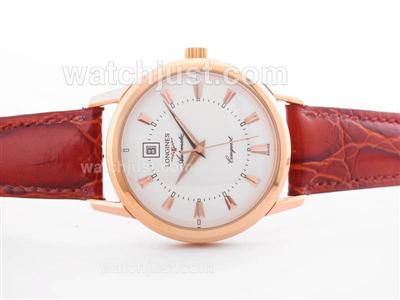 Longines Conquest Automatic Rose Gold Case White Dial with Stick Marking