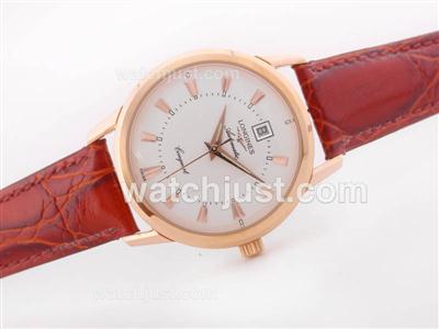 Longines Conquest Automatic Rose Gold Case White Dial with Stick Marking