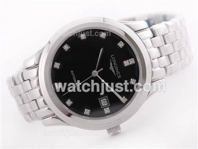 Longines Flagship Automatic with Black Dial-Diamond Marking S/S