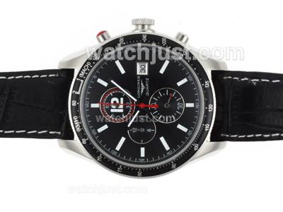 Longines Grande Vitesse Working Chronograph with Black Dial-Leather Strap