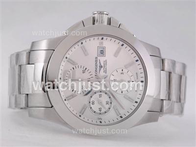 Longines Hydroconquest V Chronograph Swiss Valjoux 7750 Movement with White Dial