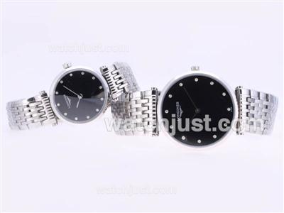 Longines La Grande Classique Swiss ETA Movement Black Dial With Diamond Marking-Couple Watch