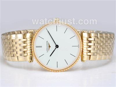 Longines La Grande Classique Swiss ETA Movement Full Gold with Diamond Bezel-White Dial