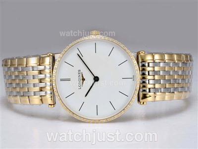 Longines La Grande Classique Swiss ETA Movement Two Tone with Diamond Bezel-White Dial Couple Watch