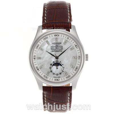 Longines Master Collection Automatic Diamond Markers with MOP Dial-Leather Strap