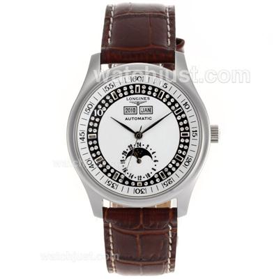 Longines Master Collection Automatic Diamond Markers with White Dial-Leather Strap