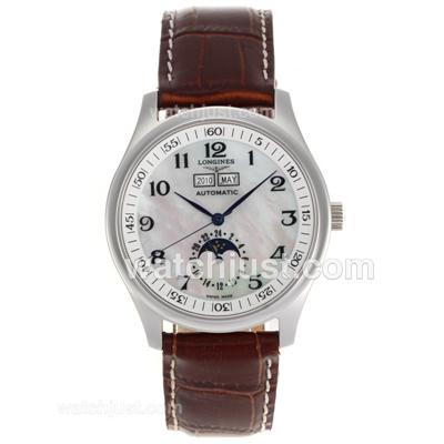 Longines Master Collection Automatic Number Markers with MOP Dial-Leather Strap