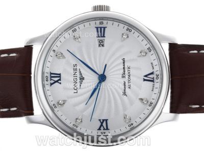 Longines Master Collection Yenuine Diamands Automatic with White Dial-Leather Strap