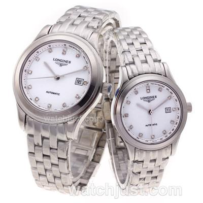 Longines PrimaLuna Automatic Diamond Markers with White Dial S/S-Couple Watch