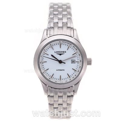 Longines PrimaLuna Automatic Stick Markers with White Dial S/S-Couple Watch