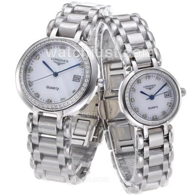 Longines PrimaLuna Diamond Bezel and Markers with MOP Dial-Couple Watch