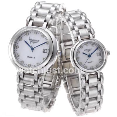 Longines PrimaLuna Diamond Markers with White Dial-Couple Watch