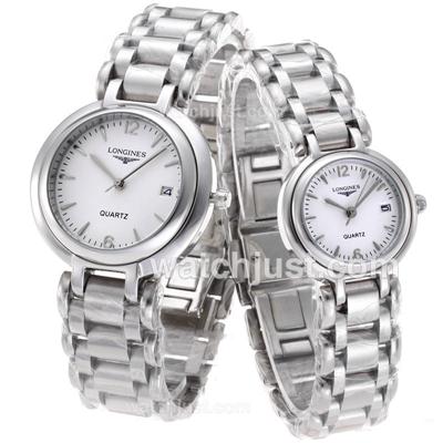 Longines PrimaLuna Stick Markers with White Dial-Couple Watch