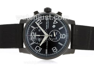 Montblanc Classic Flyback Working Chronograph PVD Case with Black Dial-Leather Strap