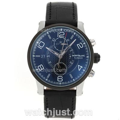 Montblanc Flyback Automatic PVD Bezel with Black Dial-Leather Strap