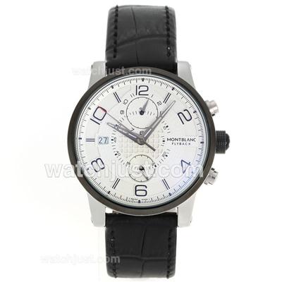 Montblanc Flyback Automatic PVD Bezel with White Dial-Leather Strap