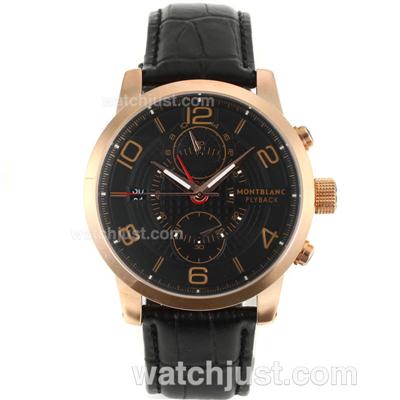 Montblanc Flyback Automatic Rose Gold Case with Black Dial-Leather Strap