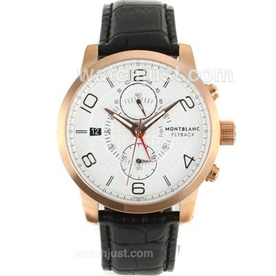 Montblanc Flyback Automatic Rose Gold Case with White Dial-Leather Strap