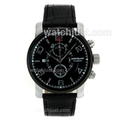 Montblanc Flyback Working Chronograph Black Bezel with Black Dial-Leather Strap