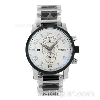Montblanc Flyback Working Chronograph PVD Bezel with White Dial S/S