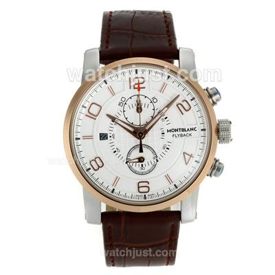 Montblanc Flyback Working Chronograph Two Tone Case with White Dial-Leather Strap