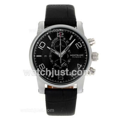 Montblanc Flyback Working Chronograph with Black Dial-Leather Strap