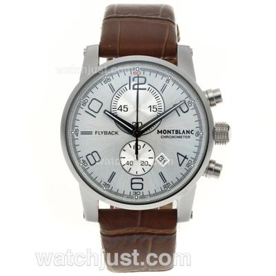 Montblanc Flyback Working Chronograph with White Dial-Brown Leather Strap