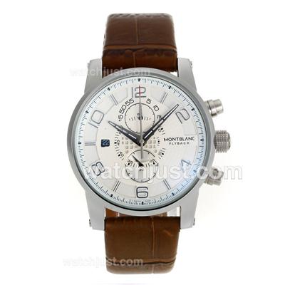 Montblanc Flyback Working Chronograph with White Dial-Leather Strap