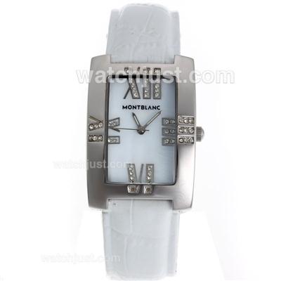 Montblanc Profile Lady Elegance Diamond Crossover Roman Markers with White Dial-Leather Strap