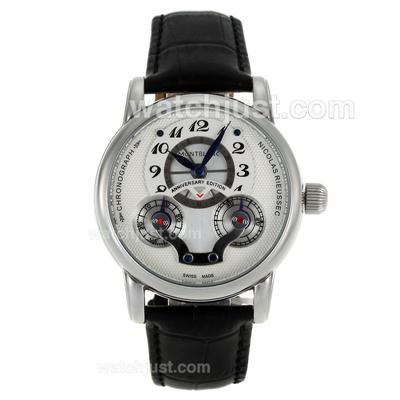 Montblanc Nicolas Rieussec Twin Barrels Automatic with White Dial-Leather Strap