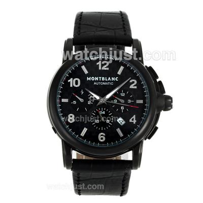 Montblanc Star Automatic PVD Case with Black Dial-Leather Strap