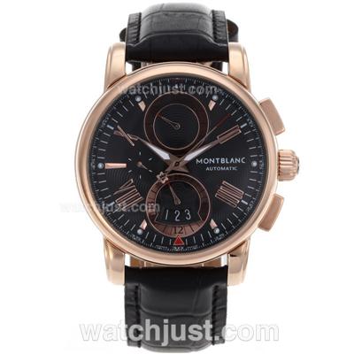 Montblanc Star Automatic Rose Gold Case with Black Dial-Leather Strap