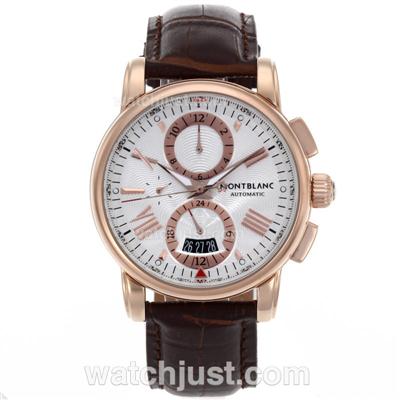 Montblanc Star Automatic Rose Gold Case with White Dial-Leather Strap