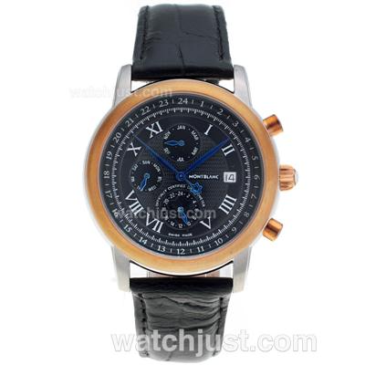Montblanc Star Automatic Two Tone Case with Black Dial-Leather Strap