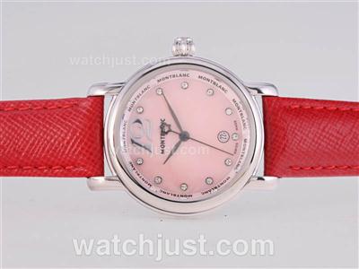 Montblanc Star Diamond Marking with Pink Dial and Red Strap-Lady Size