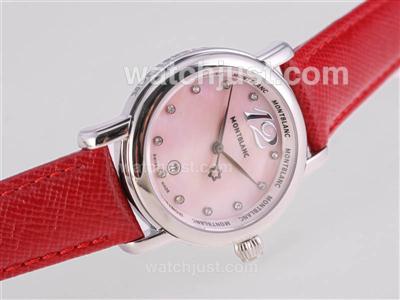 Montblanc Star Diamond Marking with Pink Dial and Red Strap-Lady Size