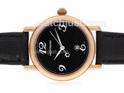 Montblanc Star Rose Gold Case Black Dial with Leather Strap-Lady Size