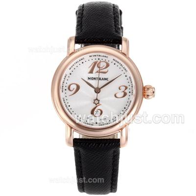 Montblanc Star Rose Gold Case Number Markers White Dial with Leather Strap-Lady Size